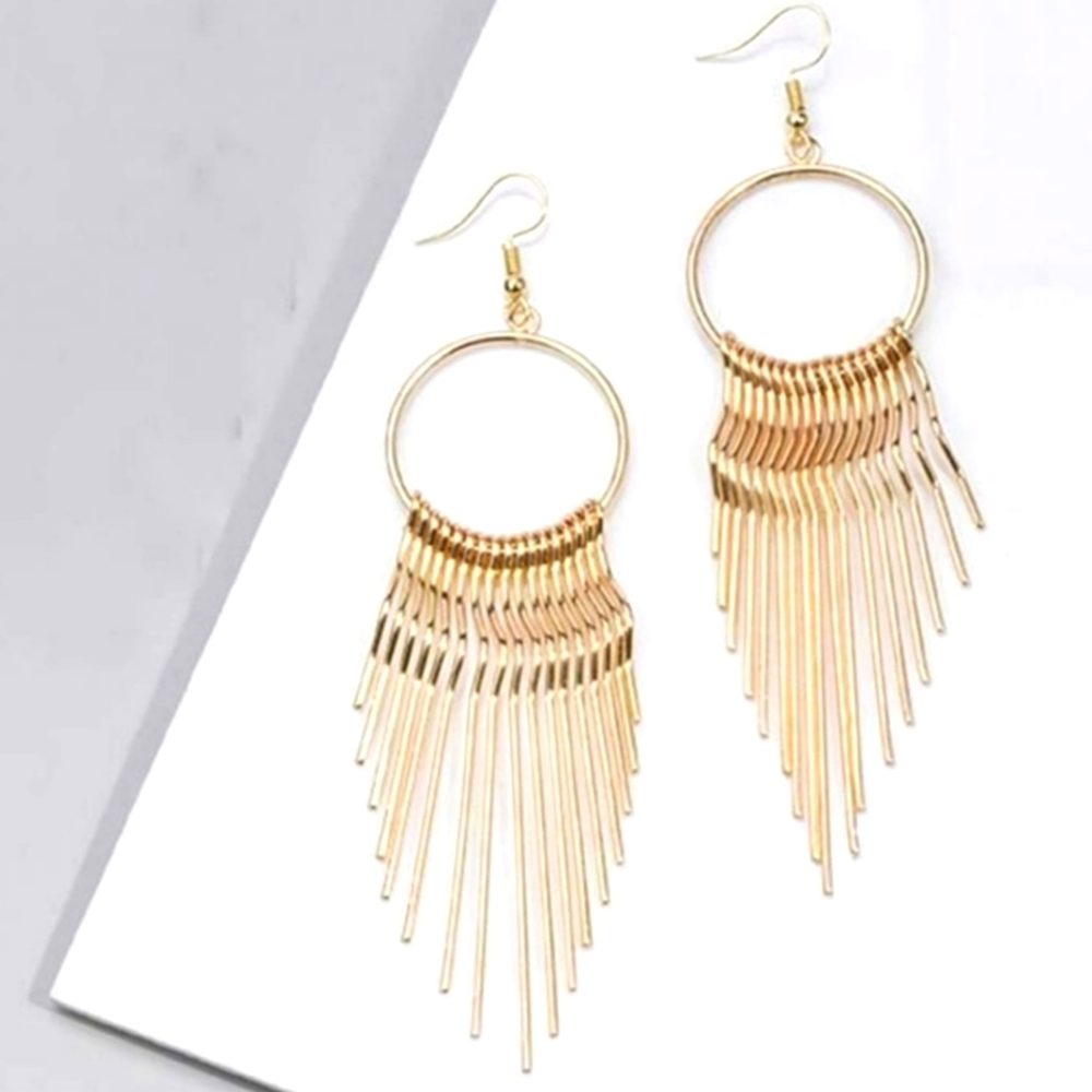 SALE! Golden Metal Tassel Hoop Earrings